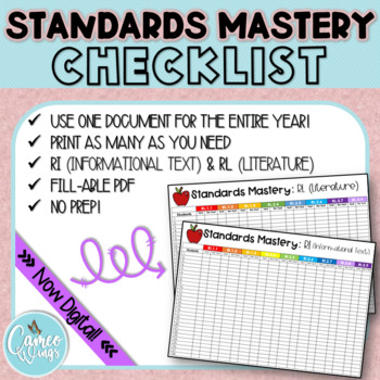 Preview of RL and RI Standard Mastery Checklist ***Now digital!***