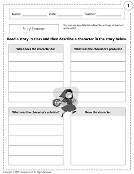 RL.1.3 - Story Elements Worksheets by Homework Hut | TpT