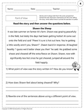 RL.1.6 - Point of View Worksheets by Homework Hut | TpT