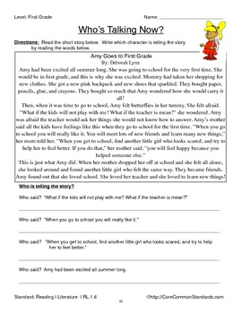 RL.1.6 First Grade Common Core Worksheets, Activity, and Poster | TpT
