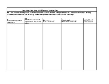 Preview of ROAD TRIP MATH - ONE STEP &2 STEP ADDITION AND SUBTRACTION WORD PROBLEMS