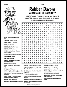 Preview of ROBBER BARONS or Captains of Industry Word Search Puzzle Activity
