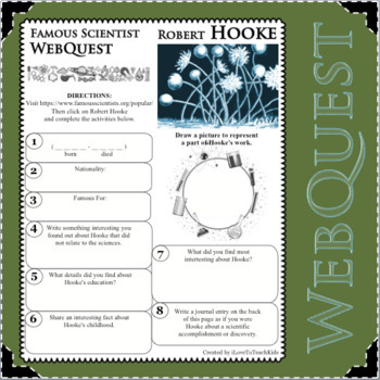 Preview of ROBERT HOOKE Science WebQuest Scientist Research Project Biography Notes