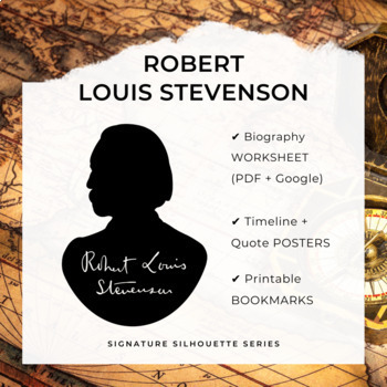Preview of ROBERT LOUIS STEVENSON Biography Worksheet, Posters, Bookmarks (Google + PDF)
