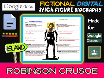 Preview of ROBINSON CRUSOE - Fictional Digital Stick Figure Research Activity (GOOGLE DOCS)