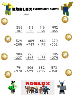 Preview of ROBLOX Subtraction Action! Multi-Digit Subtraction