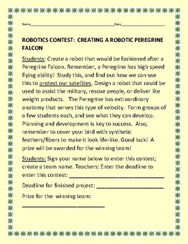 Preview of ROBOTICS CHALLENGE: DEVELOPING A ROBOTIC PEREGRINE FALCON