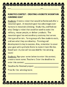 Preview of ROBOTICS CONTEST: DESIGNING A MOUNTAIN GOAT: BIOMECHANICS