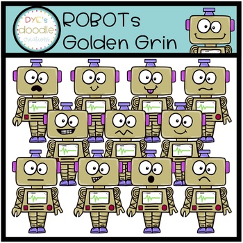 Preview of ROBOTS GOLDEN GRIN EXPRESSIONS CLIP ART BUNDLE