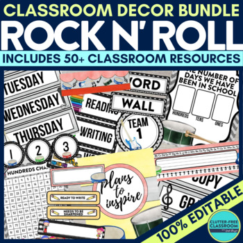 Preview of ROCK AND ROLL Classroom Decor Bundle ROCK STAR Theme transformation music room