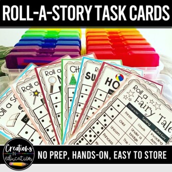 Preview of ROLL A STORY Literacy Writing Center No Prep Activity Task Cards