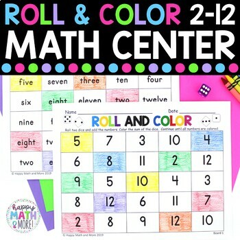 Preview of Roll And Color 2-12 Number Sense Addition Math Center