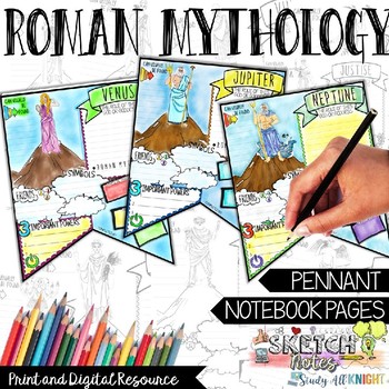 Preview of Roman Mythology Activities, Research Pennant, Sketch Notes, Creative, and Fun