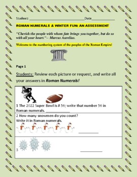 Preview of ROMAN NUMERALS: AN ASSESSMENT/ CROSS-CURRICULAR EXAM: GRS.4-8 W/ANS KEY