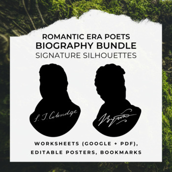 Preview of ROMANTIC ERA POETS Biography Worksheet, Posters, Bookmarks, Clip Art BUNDLE