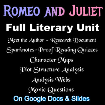 Preview of ROMEO AND JULIET - FULL LITERARY UNIT (Quizzes, Character & Plot Maps, etc.)