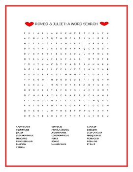Word Search Romeo And Juliet Answers | crossword puzzle bahasa inggris