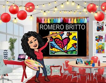 Preview of ROMERO BRITTO HEARTS art lesson, VIDEO demo editable slideshow, Valentine's Day