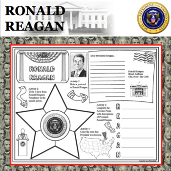 Preview of RONALD REAGAN POSTER U.S. President Research Project Biography