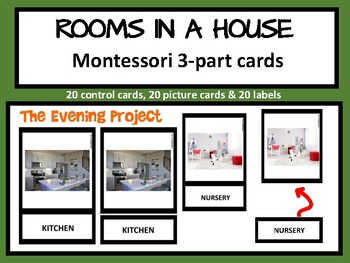 Preview of ROOMS IN A HOUSE   Montessori 3-part cards/with real photographs