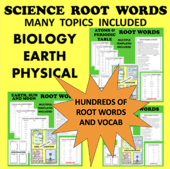 Preview of ROOT WORDS ACTIVITY BUNDLE - Life Science, Biology, Earth, Physical