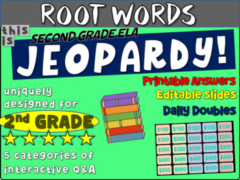 Preview of ROOT WORDS - Second Grade ELA JEOPARDY! handouts & Interactive PPT Gameboard