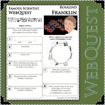 Preview of ROSALIND FRANKLIN Science WebQuest Scientist Research Project Biography Notes