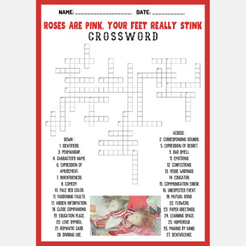 ROSES ARE PINK YOUR FEET REALLY STINK crossword puzzle worksheet activity