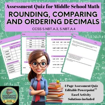 Preview of ROUNDING, COMPARING & ORDERING DECIMALS * ASSESSMENT QUIZ * Middle School Math