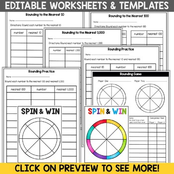 3rd Grade Rounding Games and Worksheets: 3rd Grade EDITABLE Rounding