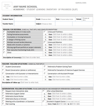 Preview of RTI: Academic SLIP Referral Form