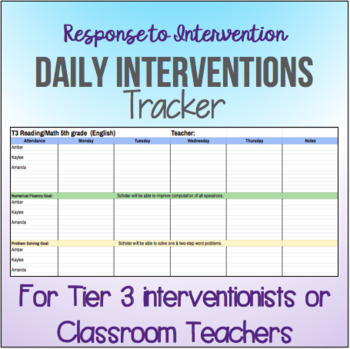 Preview of RTI - Daily Intervention Tracker for Elementary