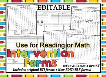 Preview of EDITABLE!! RTI Intervention Record Sheet Use for math, phonics, reading, etc...