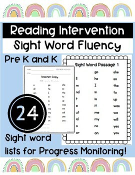 Preview of RTI Kindergarten Sight Word Fluency - Progress Monitoring Lists and Goal Tracker
