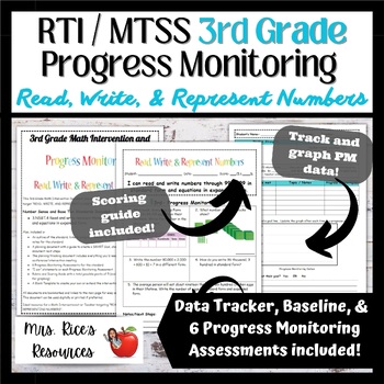 Preview of RTI / MTSS 3rd Grade Progress Monitoring for Read, Write, & Represent Numbers