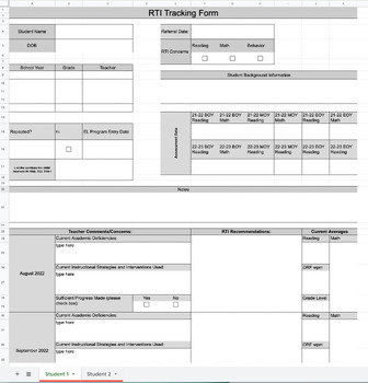 Preview of RTI PST Student Data Tracking Sheet *Digital*