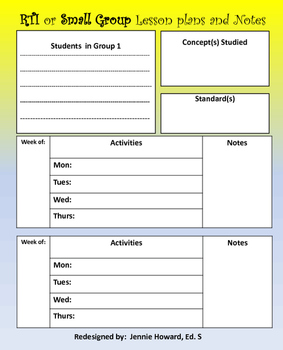 Preview of RTI or Small Group Lesson Plans Template