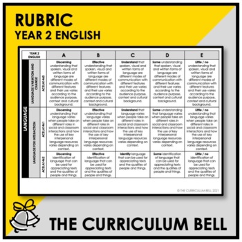 Preview of RUBRIC | AUSTRALIAN CURRICULUM | YEAR 2 ENGLISH