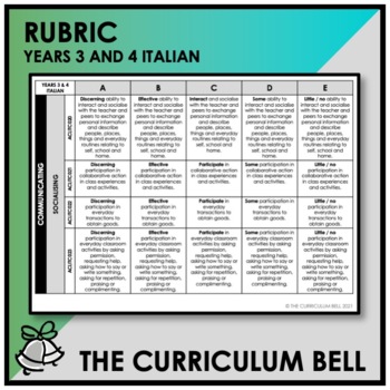 Preview of RUBRIC | AUSTRALIAN CURRICULUM | YEARS 3 AND 4 ITALIAN