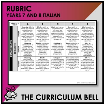 Preview of RUBRIC | AUSTRALIAN CURRICULUM | YEARS 7 AND 8 ITALIAN