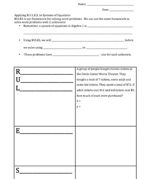 Preview of R.U.L.E.S for Solving Systems of Equations Word Problems Guided Notes & Practice