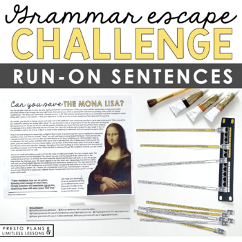 Preview of Run On Sentences Grammar Activity Escape Room Challenge, Presentation, and Quiz