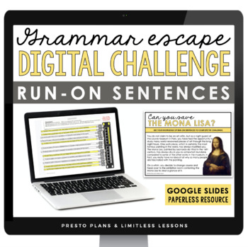 Preview of Run On Sentences Escape Room Digital Grammar Activity, Google Slides, & Quiz