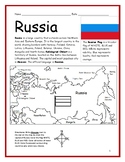 RUSSIA Introductory Geography Printable Worksheet with map