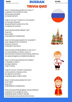 Preview of RUSSIA RUSSIAN Language Trivia Quiz Activity