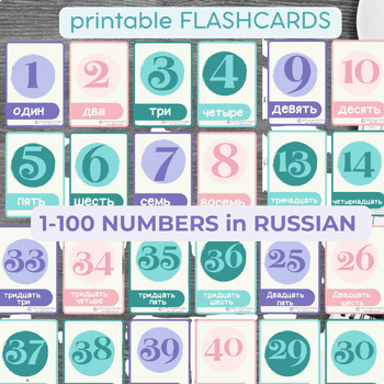 Preview of RUSSIAN NUMBERS Flashcards 1-100 | Russian Language Learning Flashcards