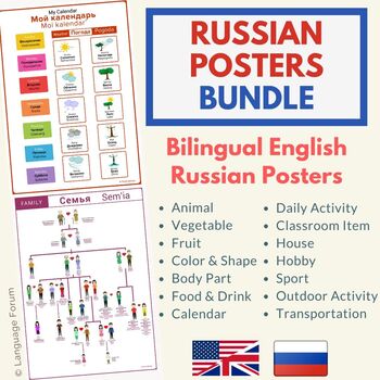Preview of RUSSIAN posters bundle (with English translations) | 16 topics 400+ words