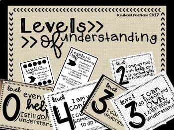 Preview of Levels of Understanding Posters Rustic Theme with Student Desk Tags