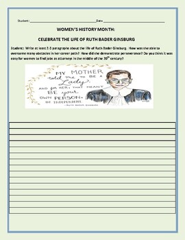 Preview of RUTH BADER GINSBURG: A Biographical Writing Assignment