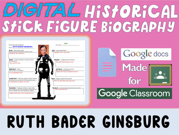 Preview of RUTH BADER GINSBURG - Digital Stick Figure Mini Bios for Women's History Month